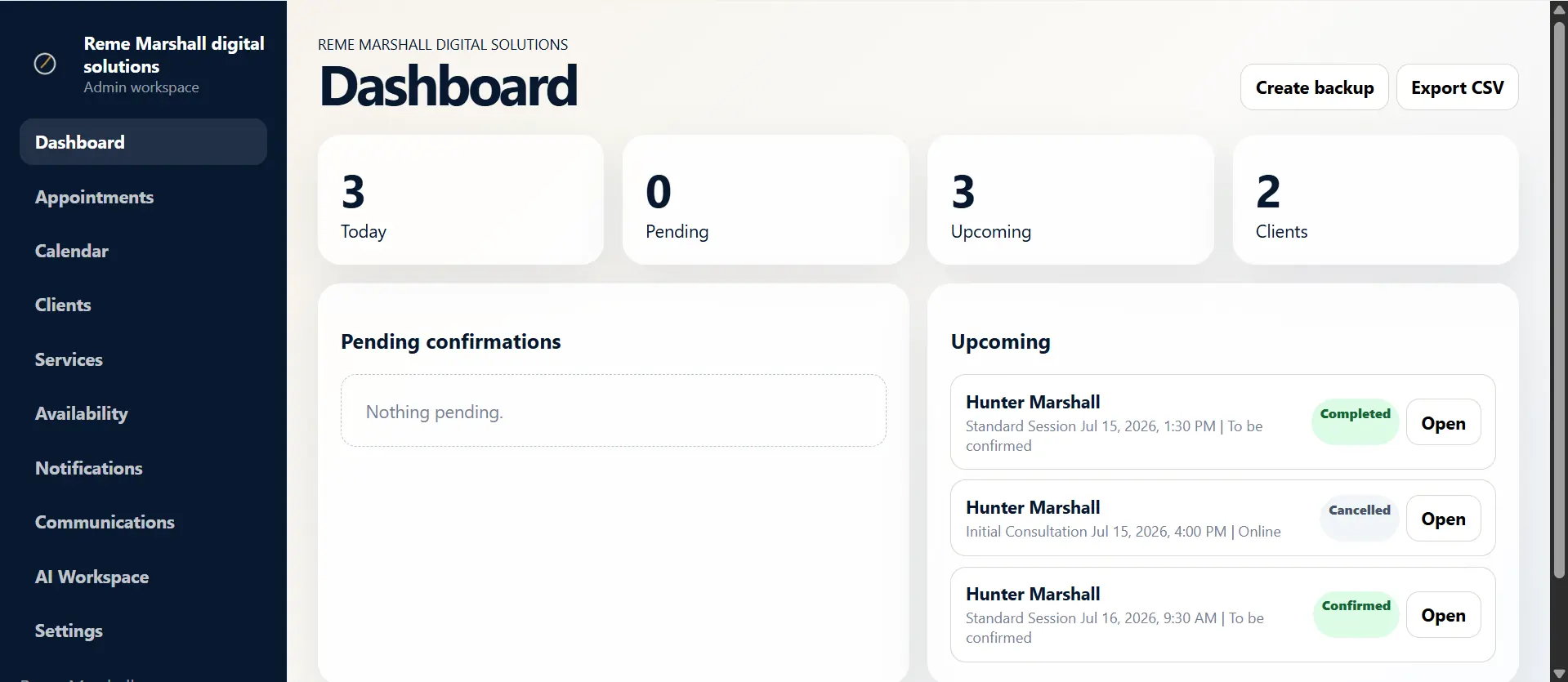Q Appointments dashboard